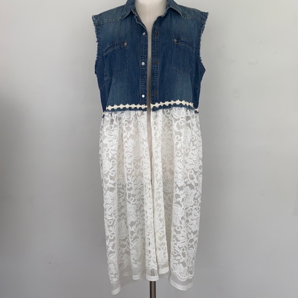 Custom upcycled chambray “cardigan” Size M - Picture 1 of 5